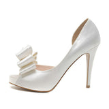 Silk Bead Heel Bowknot Formal White Womens