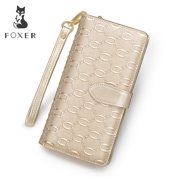 FOXER Brand Women's Long Cow Leather Wallets Ladies