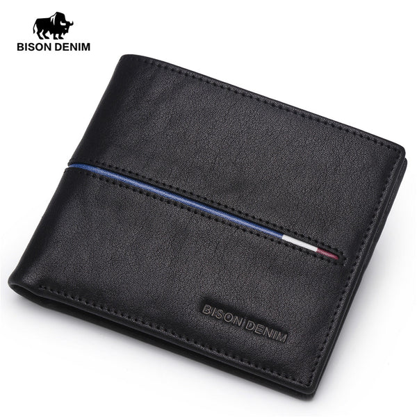 BISON DENIM Genuine Leather Wallet Men Short Design