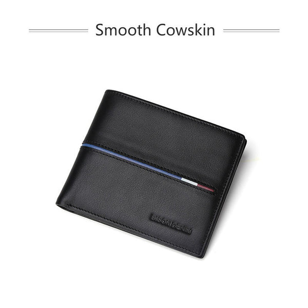 BISON DENIM Genuine Leather Wallet Men Short Design